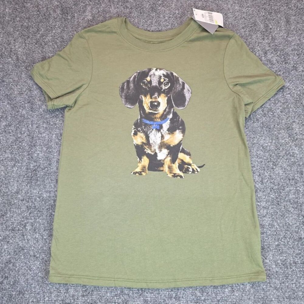 Womens Dachshund Dog Graphic T-Shirt XXS Olive Green